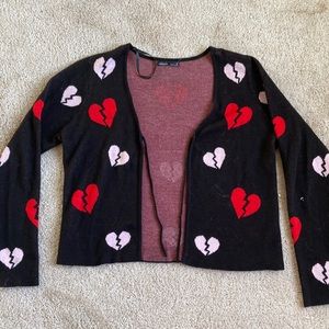 Super cute broken heart tie up sweater/cardigan